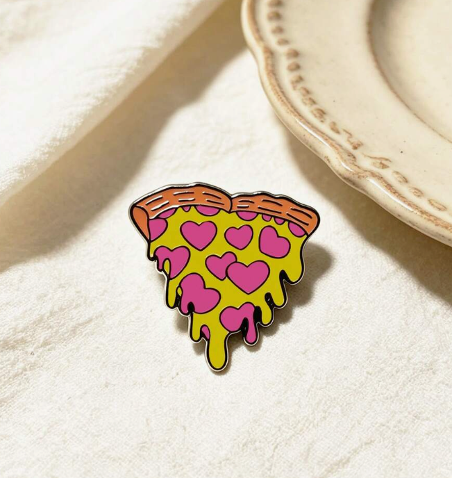 Melting Heart Pizza Slice Brooch Enamel Pin