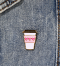 Pink Coffee Cup with Hearts Brooch Enamel Pin