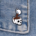 Skull and Pouring Coffee Cup Brooch Enamel Pin