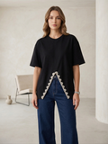 V Cut Oversize Diamonds Black T Shirt