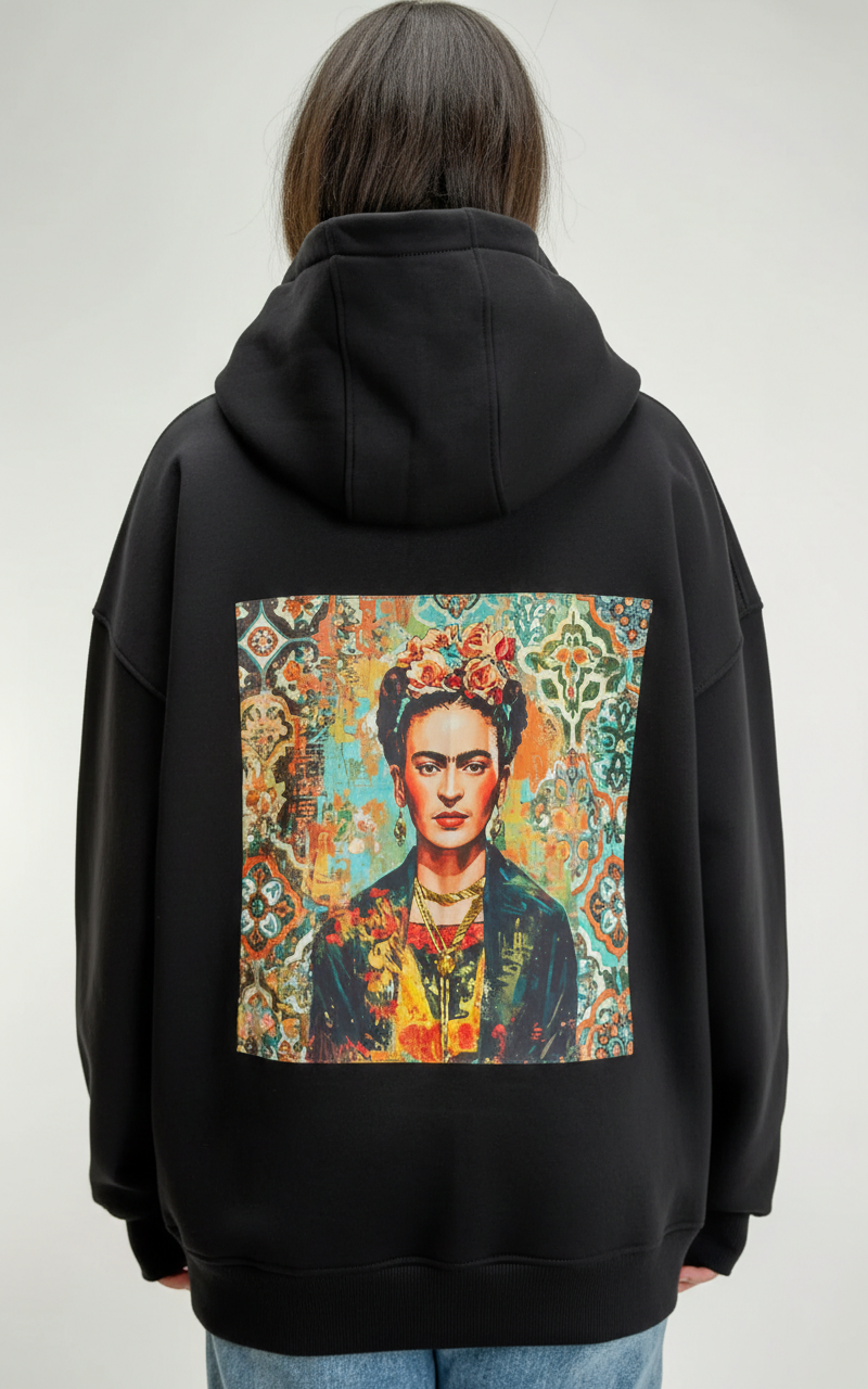 FK Embroidered Oversize Black Hoodie
