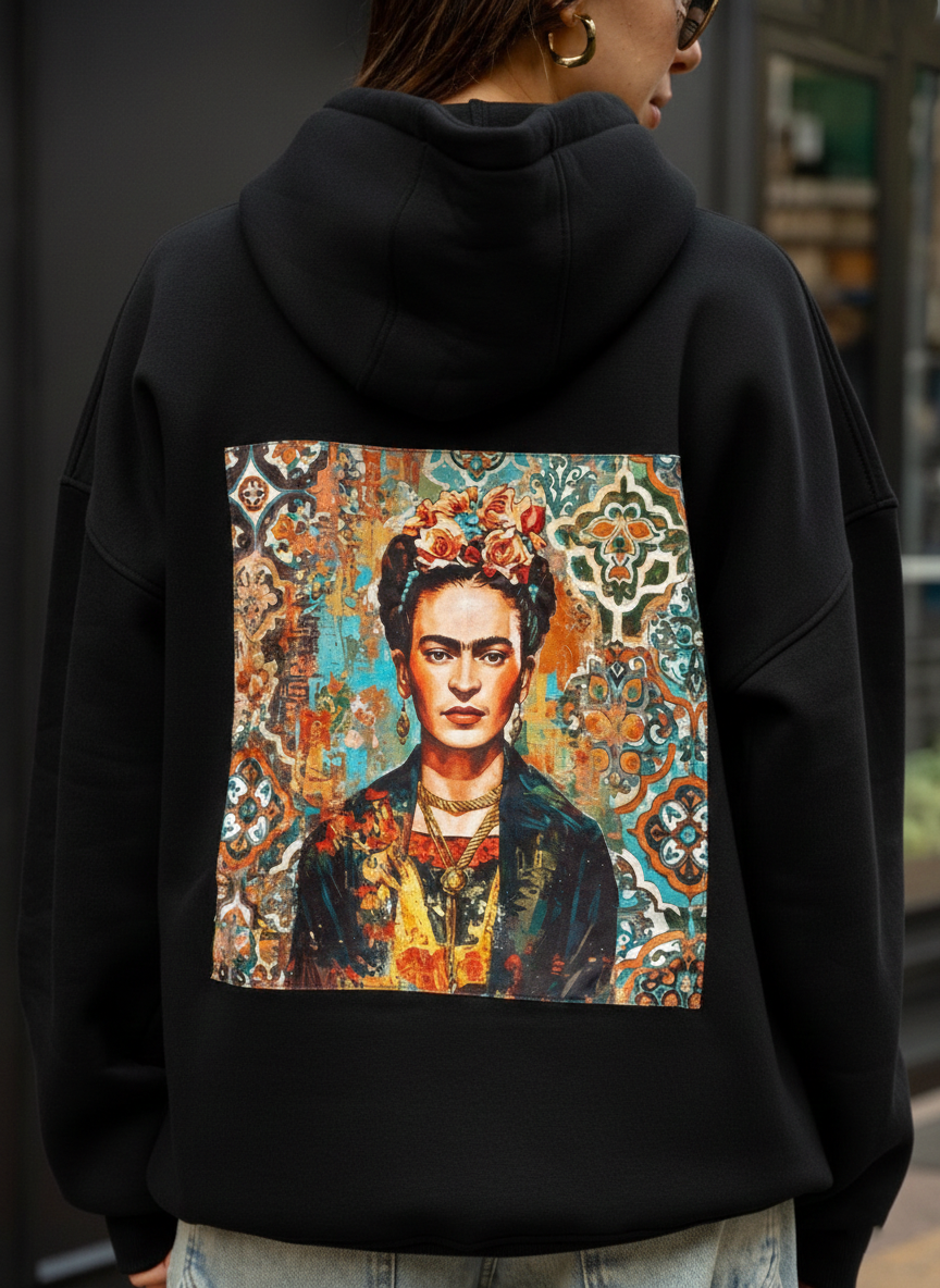 FK Embroidered Oversize Black Hoodie