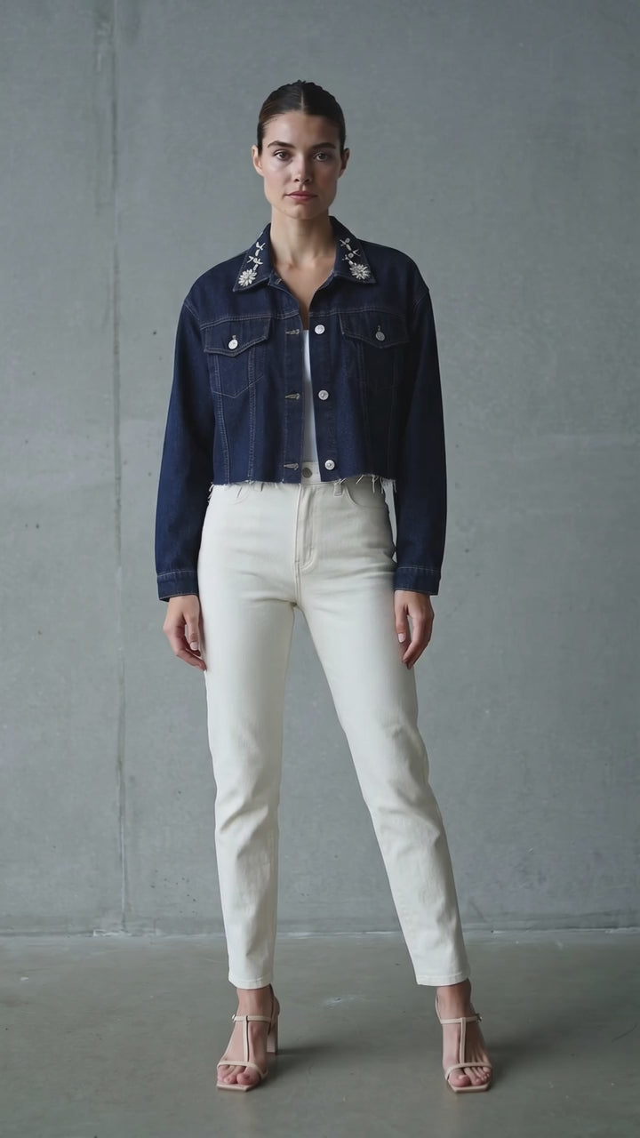 Denim Cropped Diamonds Oversize Jacket